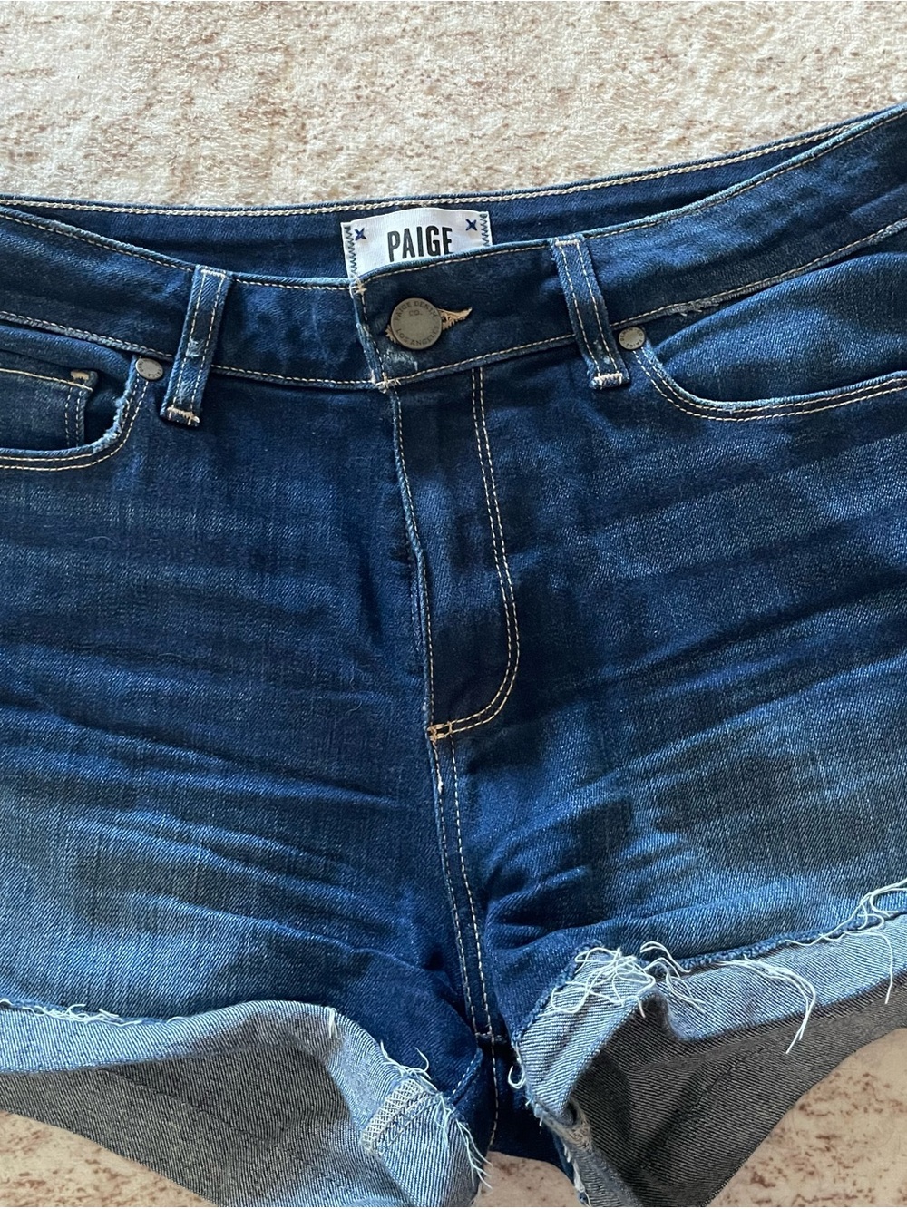 PAIGE Jimmy Jimmy Denim Cutoff Shorts Size 27 Distressed Dark Wash